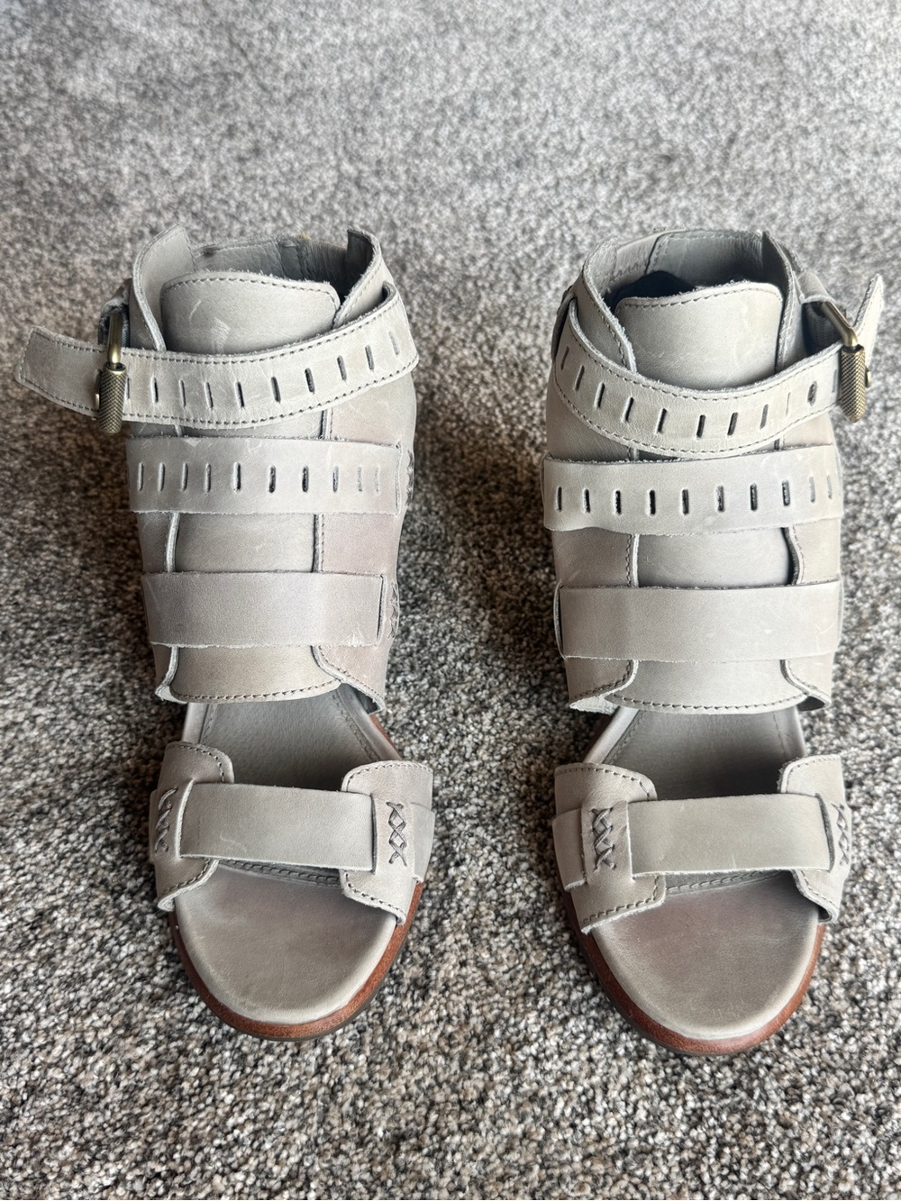 Sorel Gray Suede Strappy Ankle Sandals